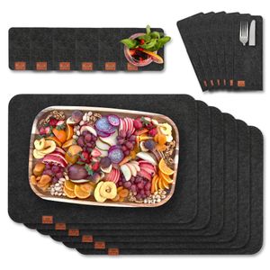 Van Henry Platzsets Filz Tischsets 18er Set- Abwaschbare Platzsets, Untersetzer & Bestecktaschen in Dunkelgrau für Tisch, Bar und Küche