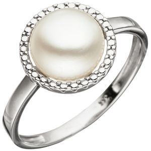 JOBO Damen Ring 60mm 333 Gold Weißgold 1 Süßwasser Perle Perlenring Weißgoldring
