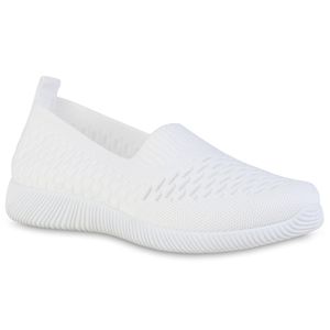 VAN HILL Damen Sportschuhe Slip Ons Sportliche Strick Profil-Sohle Schuhe 838350, Farbe: Weiß, Größe: 39