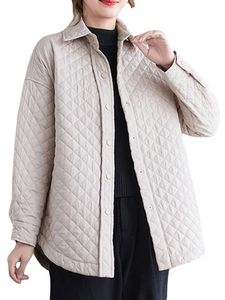Frauen Mit Taschen Hemdjacke Winter Langarm Verdickte Jacken Single Breasted Revers Mantel, Farbe: Beige, Größe: 2XL