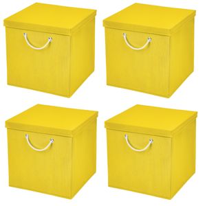 4 Stück Gelb Faltbox 30 x 30 x 30 cm  Aufbewahrungsbox faltbar mit Kordel und mit Deckel