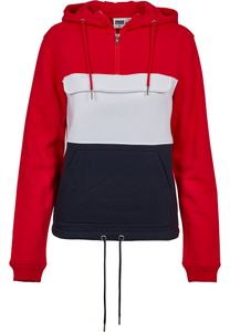Urban Classics Damen Hoodie Ladies Color Block Sweat Pull Over Hoody Firered/Navy/White-XS