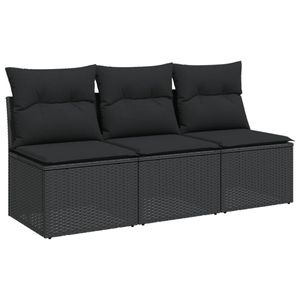 vidaXL Gartensofa mit Kissen 3-Sitzer Schwarz Poly Rattan