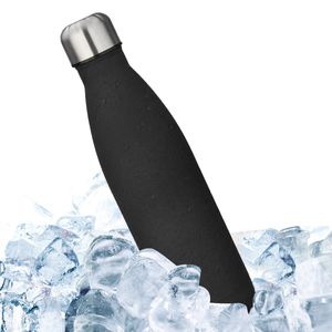 500ml Doppelwandige Edelstahl-Trinkflasche Thermoskanne Sportflasche, Trinkwasserflasche Reisebecher -Black