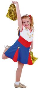 M214067-140 blau-weiß-rot Kinder Mädchen Cheerleader Kostüm Cheerleaderin Gr.140