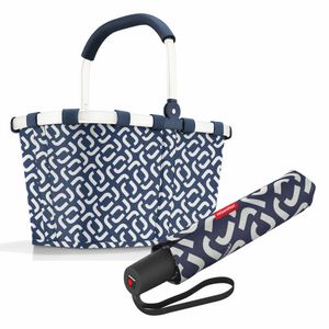 reisenthel carrybag frame mit umbrella pocket duomatic Set, Einkaufskorb, Regenschirm, Signature Navy, 22 L, 2-tlg.