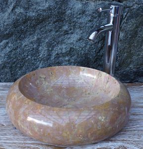 Massives Rundes Marmor Aufsatz-Waschbecken, Waschschale, Naturstein Handwaschbecken - Ø 40 cm Modell 20, Orange, Waschtische & Waschbecken