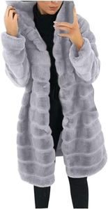 ASKSA Dámský kožešinový kabát Oversize Zimní teplá dlouhá kožešinová bunda Fluffy Elegant Cardigan Parka Coat with Hood, Light Grey, M