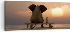 Bild auf Leinwand - Leinwandbild - Elefant Ufer Meer - 100x40cm - Wand Bild - Wanddeko - Wandbilder - Leinwanddruck - Bilder - Kunstdruck - Wanddekoration - Leinwand bilder - Wandkunst - AB100x40-3555