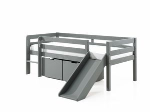 VIPACK Kojen-Spielbett mit Liegefläche 90 x 200 cm, inkl. Leiter, Rutsche, Rolllattenrost und 2 Schubkästen, Kiefer und MDF grau lackiert