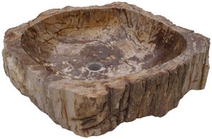 Massives Fossiles Holz Aufsatz-Waschbecken, Waschschale, Naturstein Handwaschbecken - Modell 11, Creme-weiß, FossilesHolz, 16*63*55 cm, Waschtische & Waschbecken