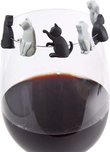 Glasmarker Katze schwarz/weiß 6 Stück