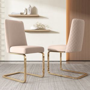 Flieks konzolové židle sada 2 kusů, jídelní židle se zlatými kovovými nohami, čalouněné židle se sametovým potahem, kuchyňské židle, židle do obývacího pokoje, béžová barva