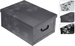 Aufbewahrungsbox Flower mit Deckel/Griff 51x37x24cm Allzweckkiste Pappbox Aufbewahrungskarton Flower weiß