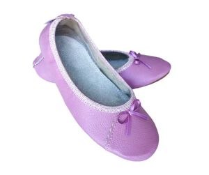 Copa cop dětské kožené pantofle s mašlí na tvrdé podrážce - baleríny ve fialové barvě, 40