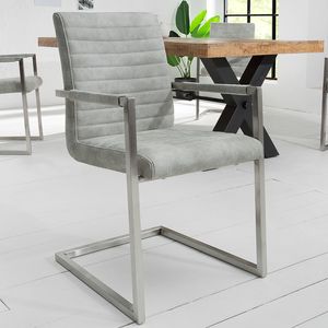 riess-ambiente Industrial Freischwinger Stuhl LOFT stone grau mit Armlehne Edelstahlgestell Esszimmerstuhl Essstuhl Stuhl