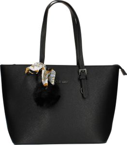 Gallantry, Kunstleder-Tragetasche mit Pompon und Schal, Schwarz