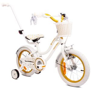 Kolo pro dívku 14 palců 3-5 let kolo s tréninkovými koly tlačné zařízení zvonek košík Heart Bike bílá a zlatá