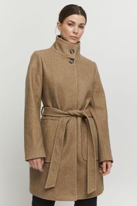 b.young BYCILIA Damen Wintermantel Wollmantel Winterjacke mit Stehkragen Gürtel aufgesetzte Taschen