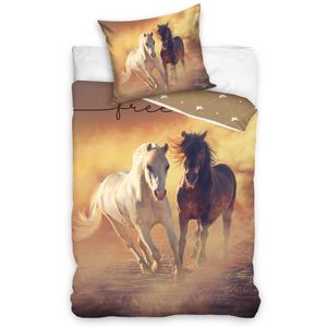 Pferde Kinder-Bettwäsche 80x80 + 135x200 cm · Mädchen-Bettwäsche mit Pferd - 100% Baumwolle