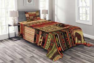 ABAKUHAUS afrikanisch Tagesdecke Set, Patchwork Stil Asiatische, Set mit Kissenbezügen Waschbar, für Einselbetten 170 x 220 cm, Rot Grün Schwarz