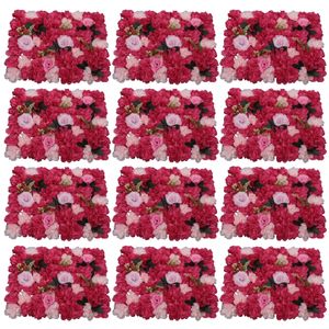 Umělý sloupec 12x květinová zeď Rose Wall DIY Krásné pozadí dekorace Umělé květiny Panel 40 * 60 cm （Rose Dahlia Rose s vodními rostlinami）