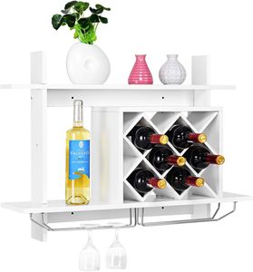 KOMFOTTEU Wandflaschenhalter, platzsparend, Weinregal, multifunktionales Weinregal, Weinregal, geeignet für Wohnzimmer, Bar, Restaurant, 80 × 58,5 × 20 cm, Weiß