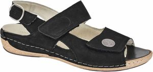Waldläufer Heliett, pohodlné dámske sandále z nubukovej kože v čiernej farbe, extra šírka H, pre voľné stielky