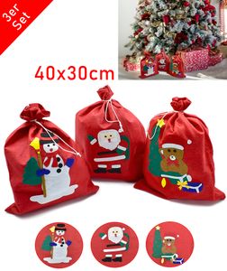 3X Geschenksack für Weihnachten - Weihnachtssack Weihnachtsmann - Motiv Nikolaus Bär Beutel - Nikolausbeutel zum Befüllen - Weihnachtssack für Weihnachtsmannkostüm