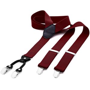 DonDon® Herren Hosenträger breit 3,5 cm - 4 Clips mit Leder in Y-Form - elastisch und längenverstellbar dunkelrot