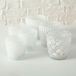 Windlicht Teelichthalter Glas lackiert weiß matt H 7 - 9 cm 2er Set