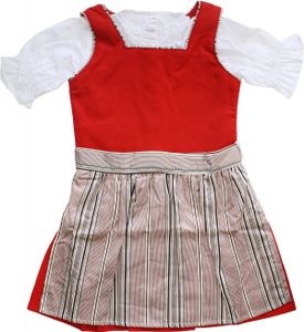 3-tlg Kinder Dirndl Mädchendirndl Dirndlbluse Dirndlschürze Kleid Rot, Größe:140