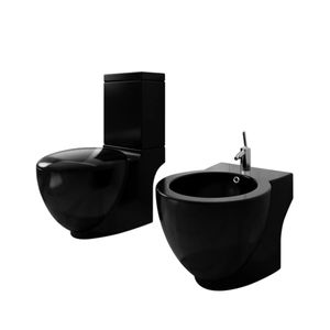 vidaXL Stojanová WC a bidetová súprava čierna keramika