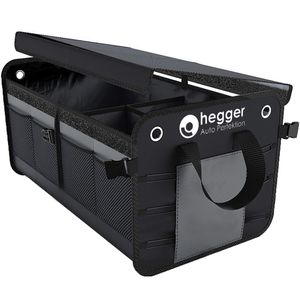 HEGGER® Kofferraum Organizer Auto Kofferraumtasche 60 x 32 x 24,5 cm Autotasche Faltbarer Tasche mit Deckel und 6 Außentaschen in Schwarz Anti-Rutsch Klettstreifen