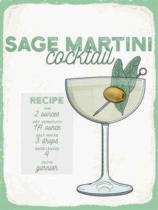 vianmo Dřevěná cedule Dřevěný obrázek 30x40 cm Sage Martini Cocktail Recipe