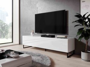 Furnix TV Lowboard Kommode Zibo 160 cm breit TV-Schrank mit Metallfüßen weiss