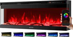 Elektrický krb Echos 1500 W | 13 realistických efektov plameňa | Jednoduché ovládanie pomocou dotykového panela, aplikácie Smart Life/Tuya, Amazon Alexa a diaľkového ovládania | Časovač | Detský zámok | Montáž na stenu alebo zabudovanie