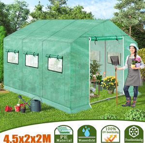 LZQ skleník Fóliový skleník s mriežkovou fóliou a oknom 4,5x2x2m 9m² Zimovzdorný domček na paradajky Skleníky Domček na pestovanie rastlín