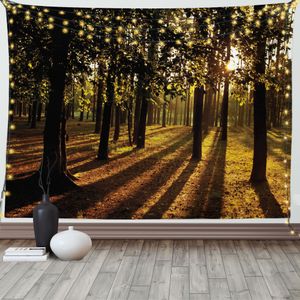 ABAKUHAUS Land Wandteppich, Sommer Wald Baum, Wohnzimmer Schlafzimmer Heim Seidiges Satin Wandteppich, 200 x 150 cm, Orange Braun