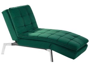 Chaiselongue Smaragdgrün Samtstoff Verstellbarer Kopfteil und Schlaffunktion Retro Design Glamouröser Stil