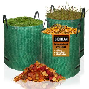 BigDean Gartensack XXL 272L - 3er Set - Laubsack mit extra robustem 150g/m² Gewebe - Gartenabfallsack für Laub, Müll, Grünabfall & Kompost