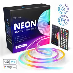Lideka® NEON LED-Streifen 3m, RGBIC Neon LED Strip, App Steuerung WLAN und Fernbedienung, led leiste, Musik Sync, mit Alexa und Google Assistant, Deko