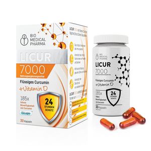 Kurkuma Kapseln mit Vitamin D3– 185x höhere Bioverfügbarkeit– Hochdosiertes Mizellen Curcumin– 1 Kapsel täglich- Licur 7000 mit Vitamin D (Monatspack)