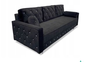 QLA Möbel Gepolstertes 3-Sitzer-Schlafsofa LUX mit Strasssteinen, Schlaffunktion und Bettkasten: Bequemes und praktisches Möbelstück für jeden Raum