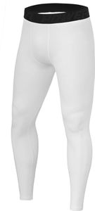 PowerLayer Herren Leggings, Kompressionshose, Sporthose, Lang - Weiss, XXL