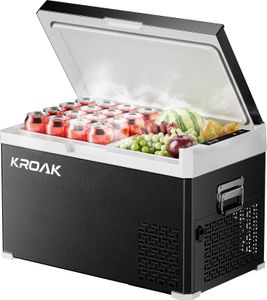 KROAK Elektrische Kühlbox Kompressor Gefrierbox bis -20 Grad, Auto Camping Kühlschrank, 12V/24V 100-240V - 40 Liter Ohne bluetooth Kühlbox