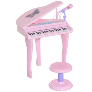 HOMCOM Detský klavír Mini Piano Keyboard Hudobný nástroj MP3 USB vrátane stoličky 37 klávesov Ružová