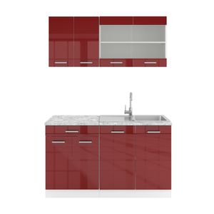 Vicco Single kitchen R-Line, 140 cm with worktop, Bordeaux high gloss / white
