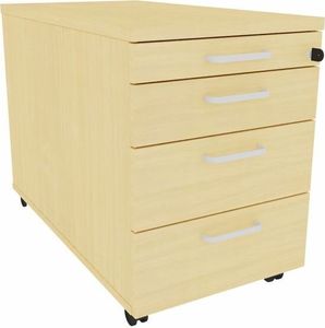 E10 Rollcontainer 3 Auszüge und Utensilienauszug, 80 cm Breit, Buche Natur, Griffe:Grau