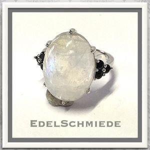 Edelschmiede925 Silberring mit Regenbogen Mondstein als Cab. 925/-